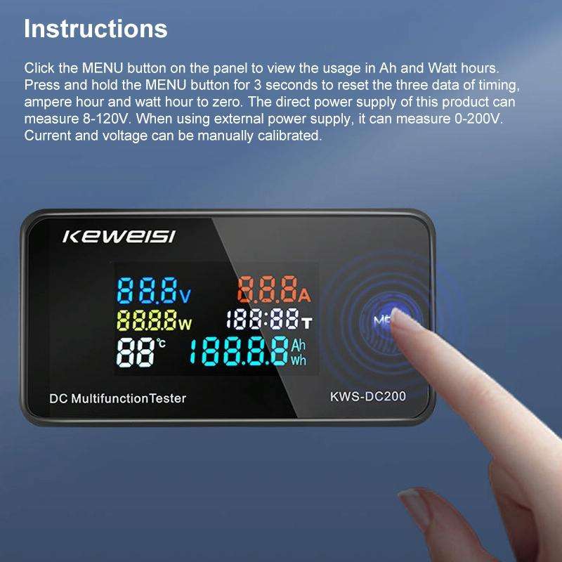 KWS-DC200-100A 8-120V DC Digital Display Voltage Current Watch with Shunt(Black)