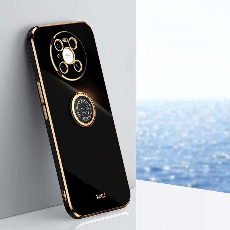 For Huawei Mate 40 Pro XINLI Straight 6D Plating Gold Edge TPU Shockproof Case with Ring Holder(B...