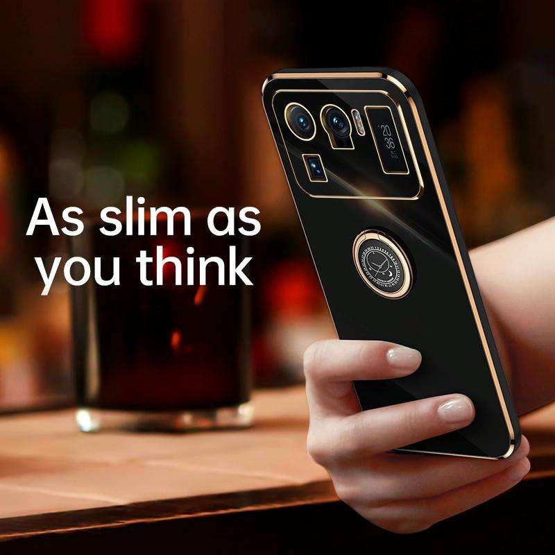 For Xiaomi Mi 11 Ultra XINLI Straight 6D Plating Gold Edge TPU Shockproof Case with Ring Holder(B...