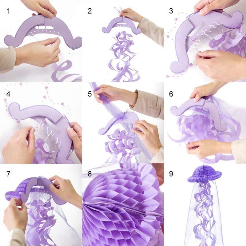 Honeycomb Jellyfish Pastel Mermaid Party Birthday Party Decorations Hanging(Blue)