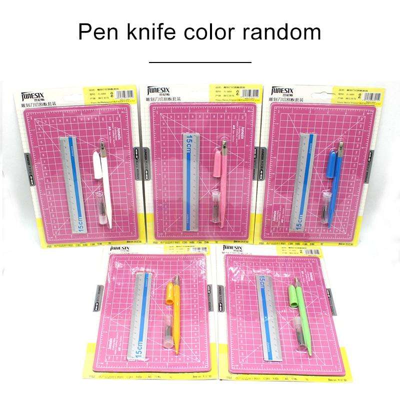 Junesix A5 Cutting Mat Set Cutting Mat & Ruler & Carving Knife(Pink)