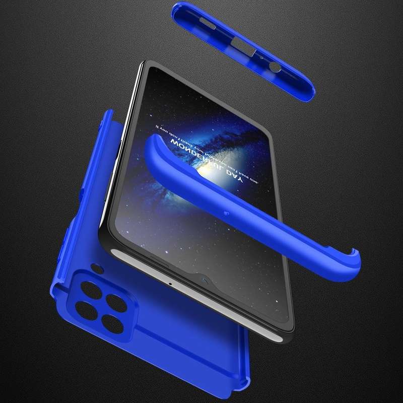 For Samsung Galaxy A12 GKK Three Stage Splicing Full Coverage PC Case(Blue)