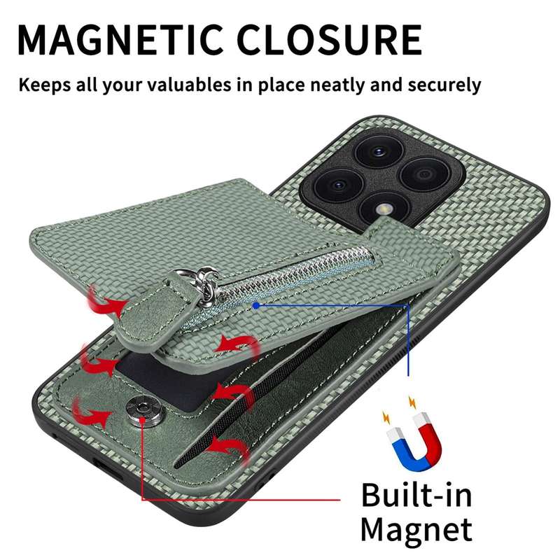 For Honor X8A Carbon Fiber Vertical Flip Zipper Phone Case(Green)
