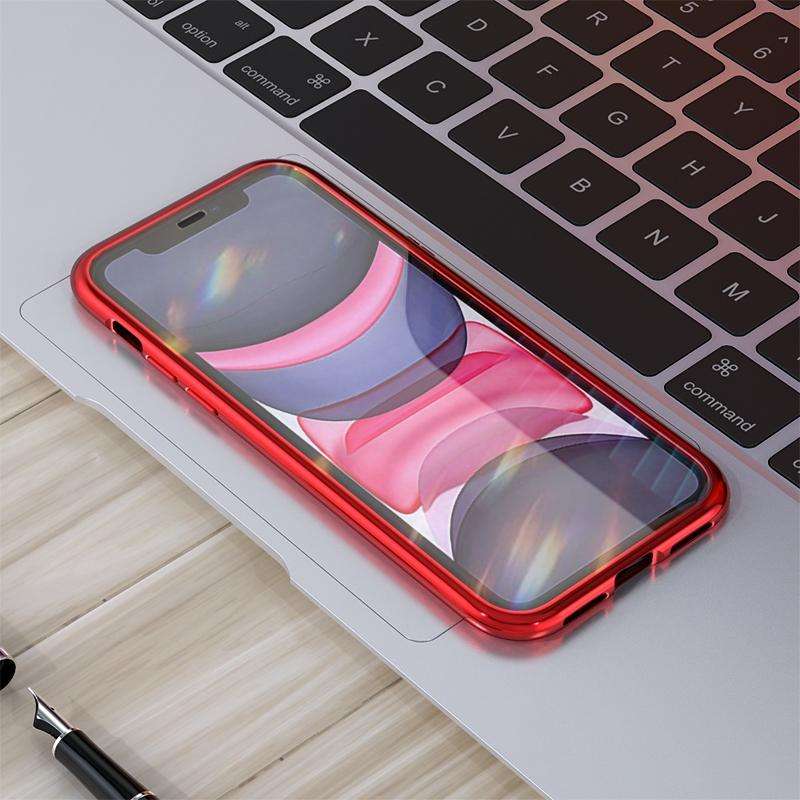 For iPhone 11 Ultra Slim Double Sides Magnetic Adsorption Angular Frame Tempered Glass Magnet Fli...
