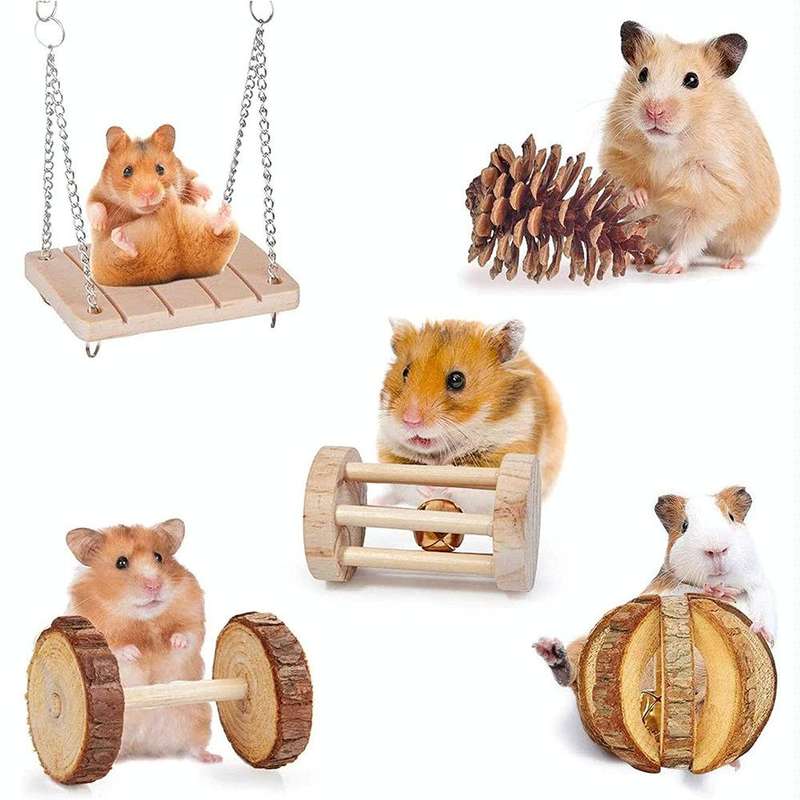9 PCS / Set Hamster Toy Pet Rabbit Guinea Pig Parrot Play Grinding Wood Toys