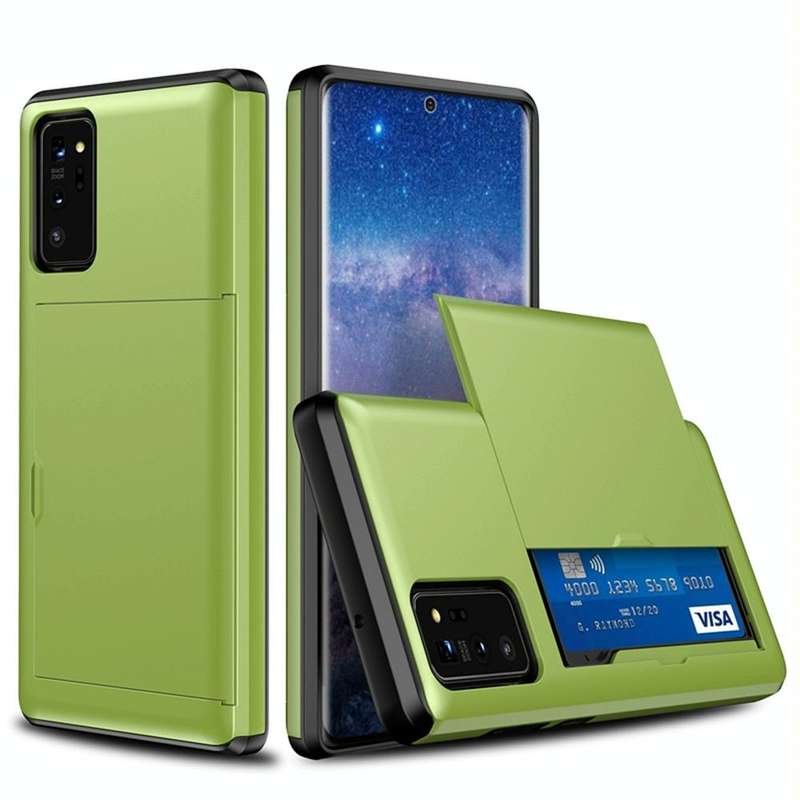 For Samsung Note20 Shockproof Rugged Armor Protective Case with Card Slot(Green)