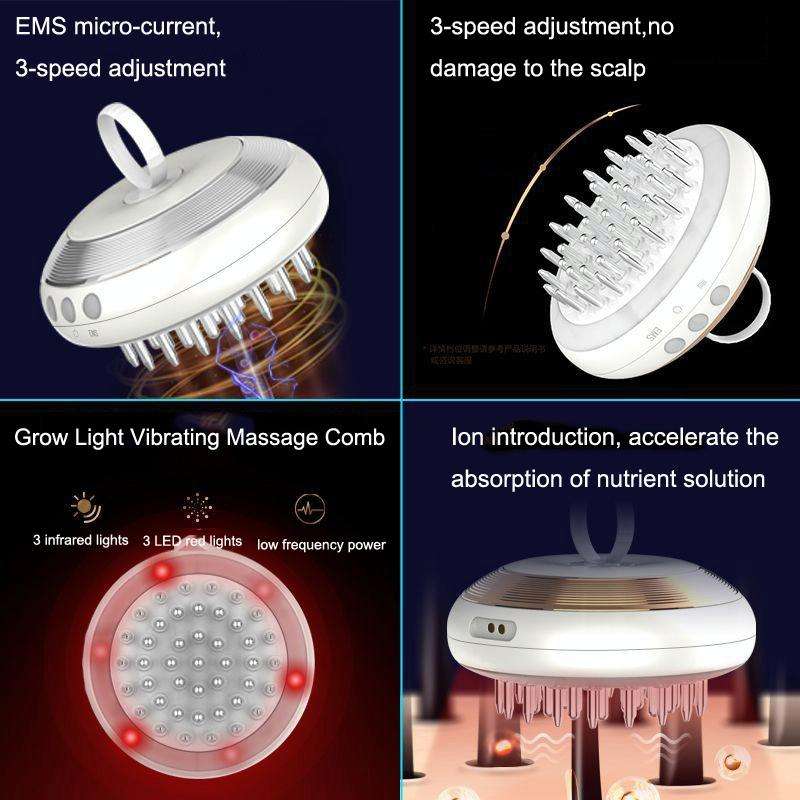 Scalp Medicine Apparatus Hair Growth Fluid Introducer Head Massager(White Silver)