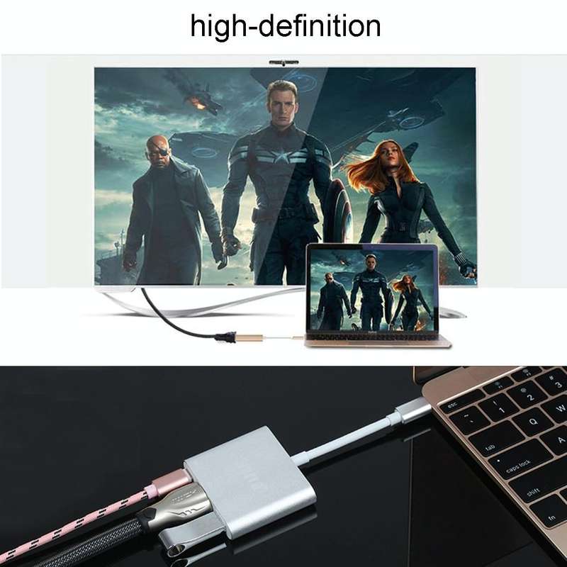 USB-C / Type-C 3.1 Male to USB-C / Type-C 3.1 Female & HDMI Female & USB 3.0 Female Adapter(Silver)