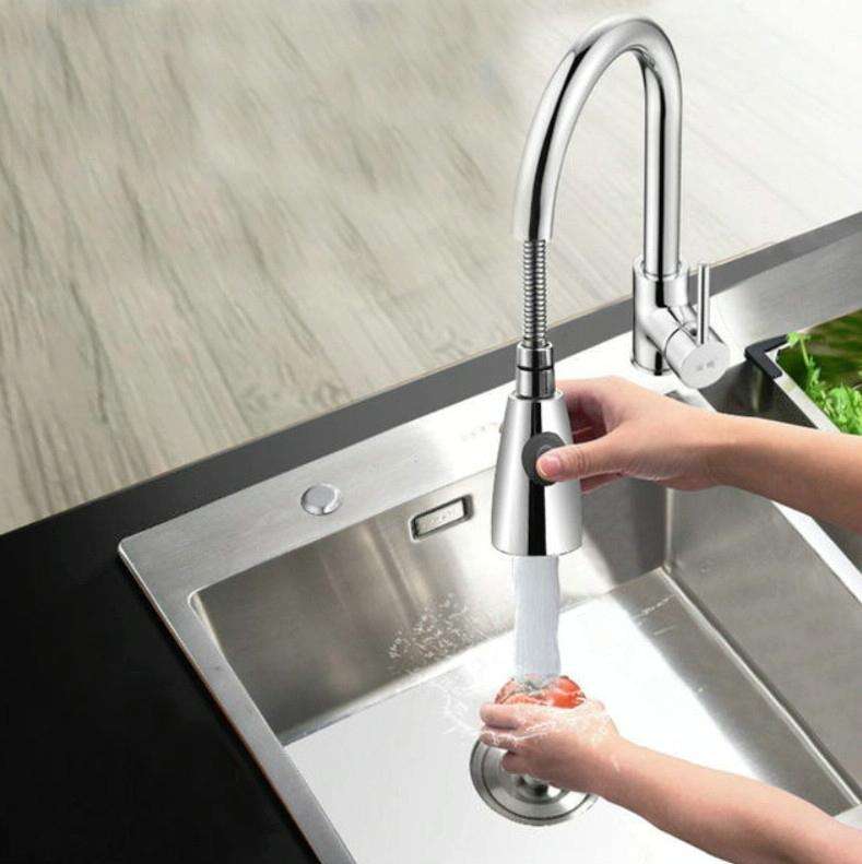 Kitchen Pull-out Faucet Hot And Cold Home 304 Stainless Steel Retractable Rotating Faucet, Style:...
