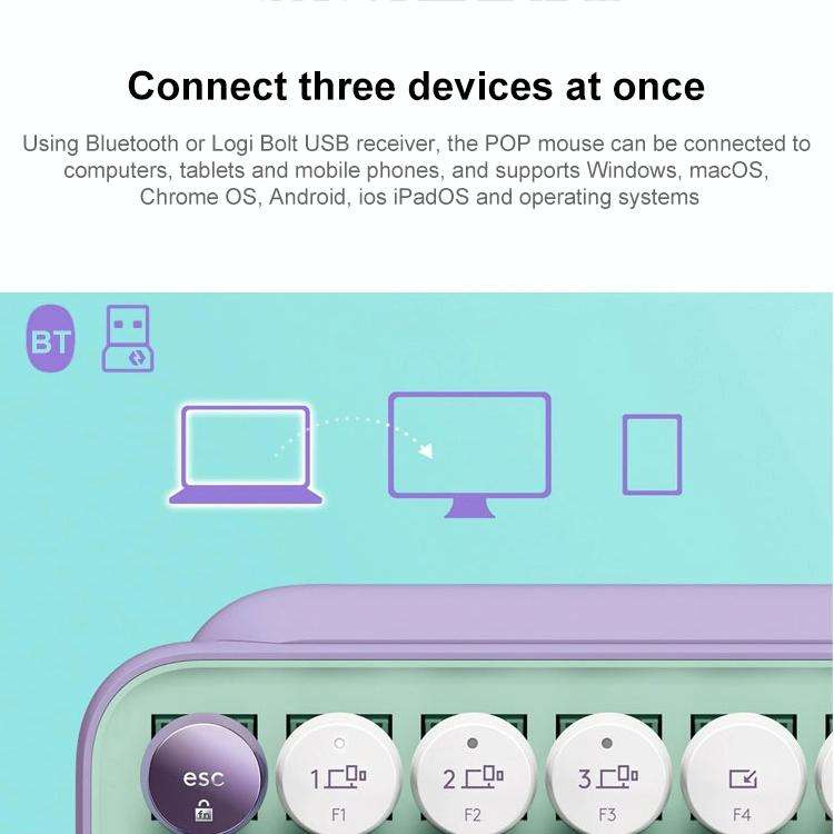 Logitech POP KEYS Round Button Bluetooth Mechanical Keyboard (Purple)
