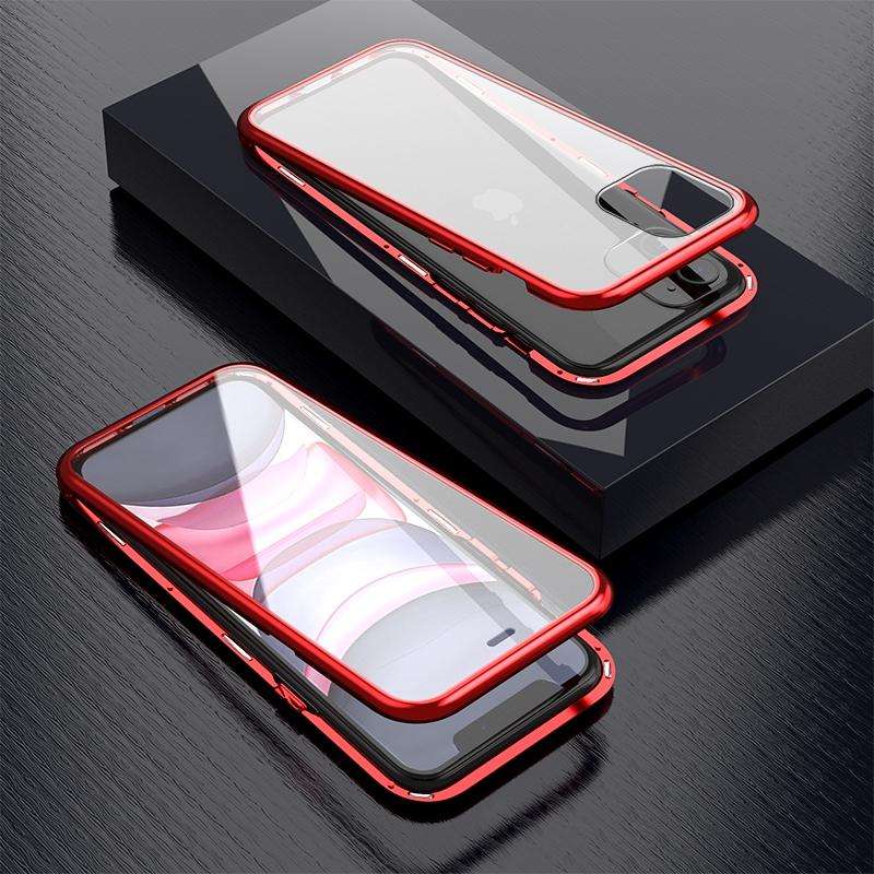 For iPhone 11 Ultra Slim Double Sides Magnetic Adsorption Angular Frame Tempered Glass Magnet Fli...