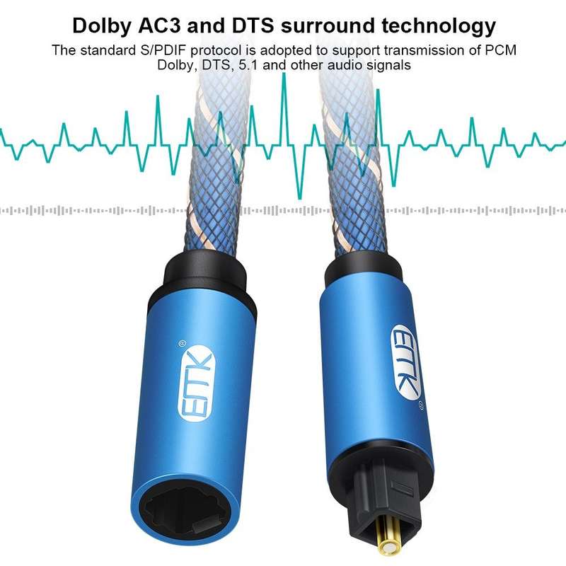 EMK Male To Female SPDIF Paired Digital Optical Audio Extension Cable, Cable Length: 2m (Blue)