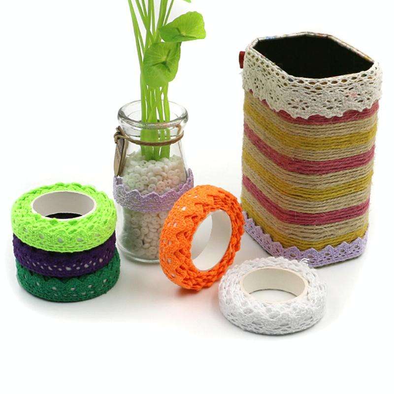 5 PCS Cotton Lace Fabric White Crochet Lace Roll Ribbon Knit Adhesive Tape Sticker Craft Decorati...