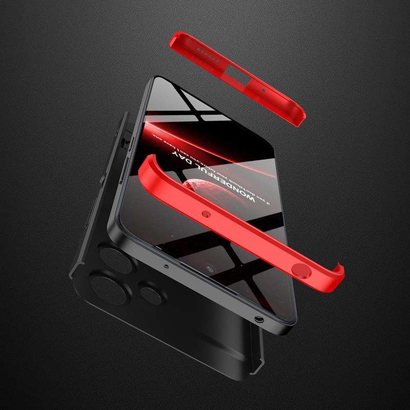 For Xiaomi Redmi 12 5G GKK Three Stage Splicing Full Coverage PC Phone Case with Stand(Black Red)