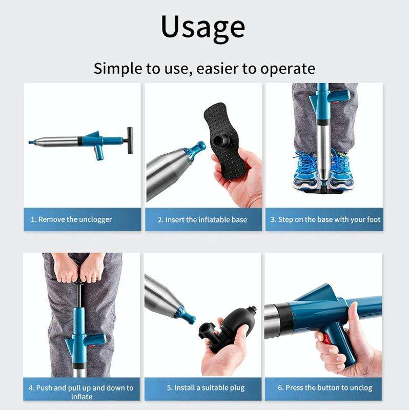 Toilet Pipe Dredger Toilet Sewer Floor Drain Clogged Household High Pressure Pneumatic Tool(Gray)