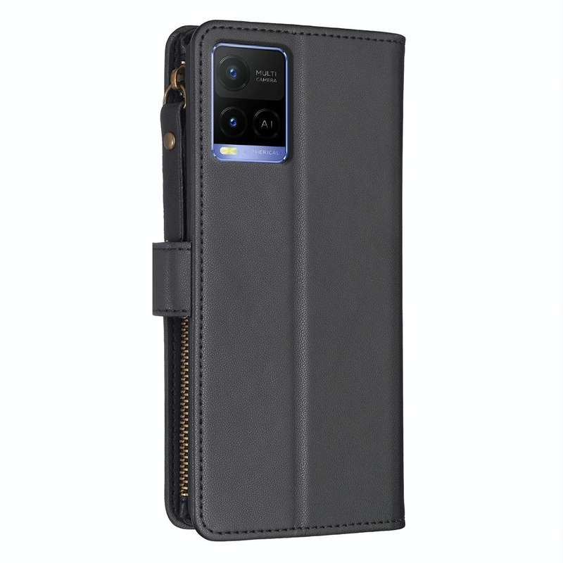 For vivo Y21 / Y21s / Y33s 9 Card Slots Zipper Wallet Leather Flip Phone Case(Black)