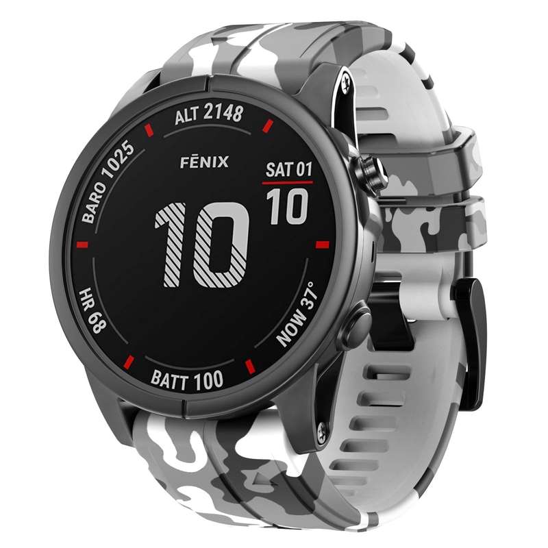 For Garmin Fenix 7X Camouflage Silicone Watch Band(White)