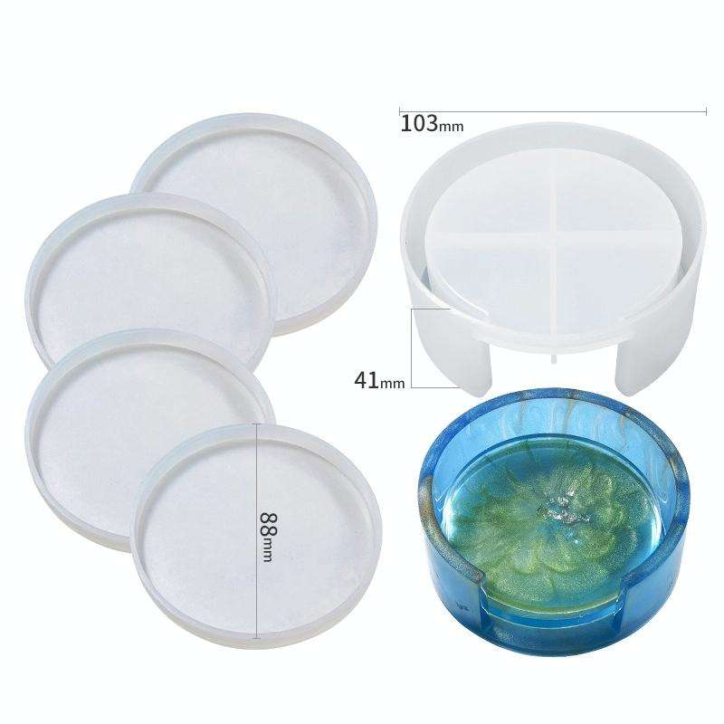 DIY Crystal Epoxy Storage Box Silicone Mould, Specification: Round Coaster Box Set