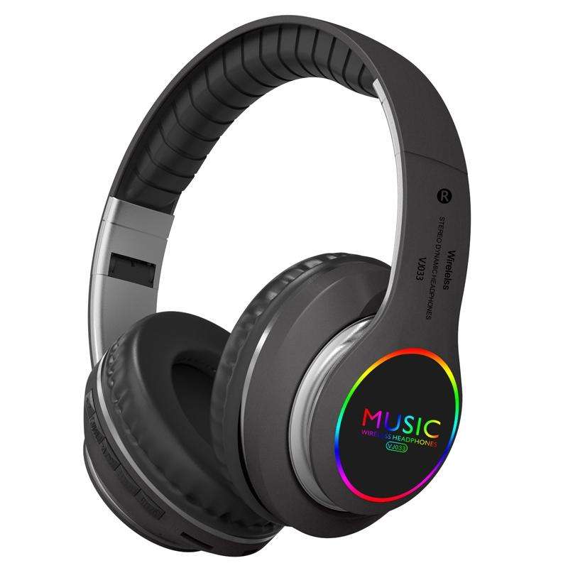 VJ033 Multi-function Upgrade Bluetooth 5.0 Headset Stereo Wireless LED Microphone FM Radio Headse...
