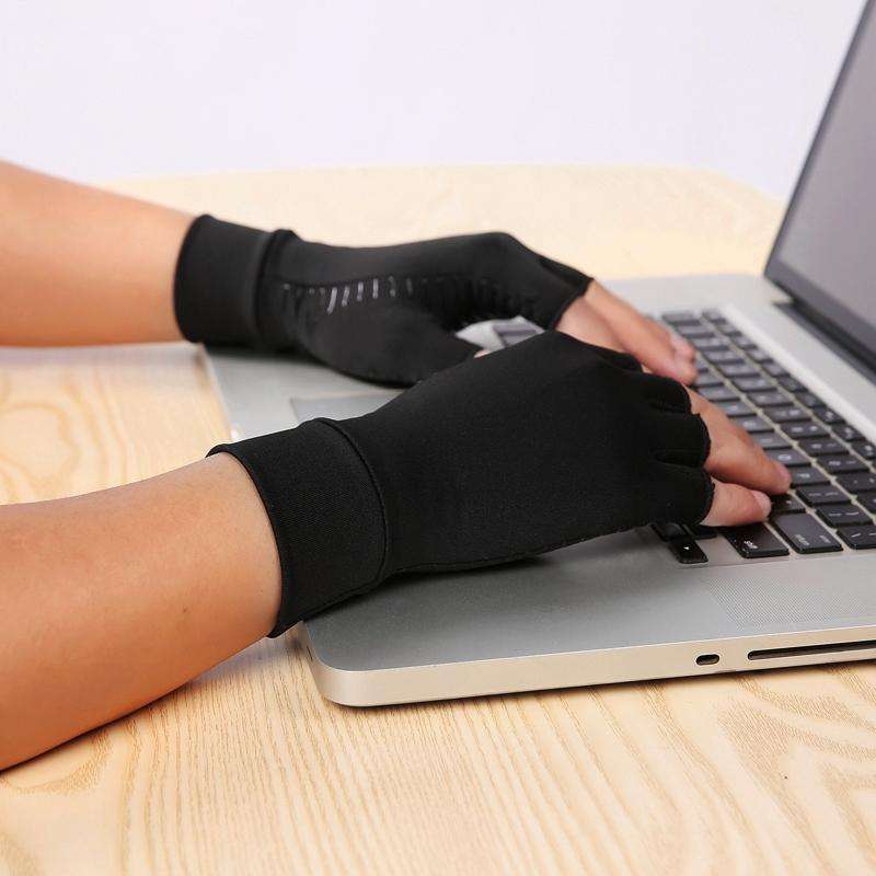 Black Fiber A Pair Sports Breathable Health Care Half Finger Gloves Rehabilitation Training Arthr...