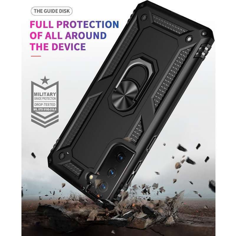 For Samsung Galaxy S21 5G Shockproof TPU + PC Protective Case with 360 Degree Rotating Holder(Black)