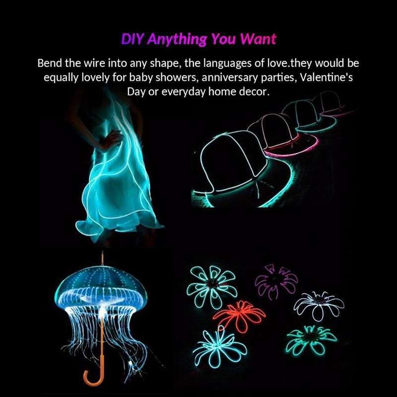 YouOKLight Neon EL Cold Round Flexible Strip Light with 3V Battery Box for Dance Party Car Decora...