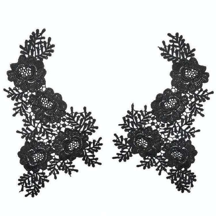 Gold 1 Pair Three-dimensional Hollow Flower Embroidery Collar Flower DIY Clothing Accessories, Un...