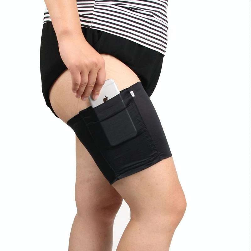 Women Solid Color Silicone Antiskid Non-slip Thigh Sock Anti Chafing Elastic Bands with Card Mobi...
