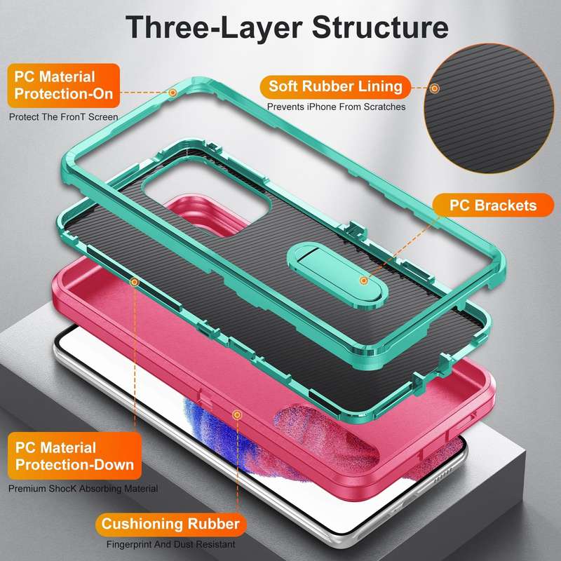 For Samsung Galaxy A53 3 in 1 Rugged Holder Phone Case(Pink + Blue)