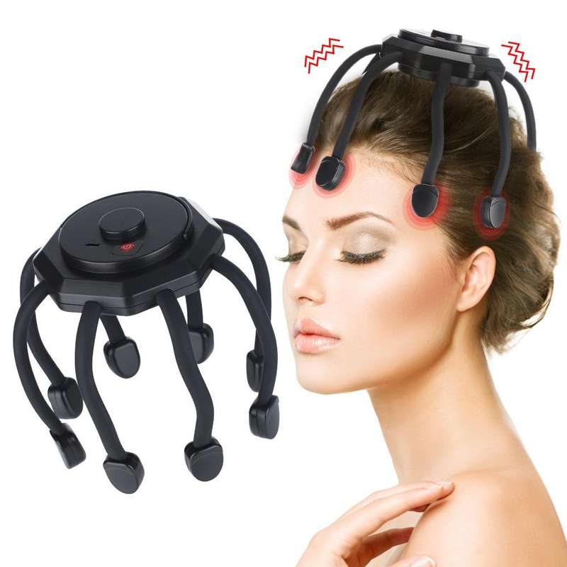 Rechargeable Octopus Scalp Massager 3 Vibration Modes Head Massager(Black)