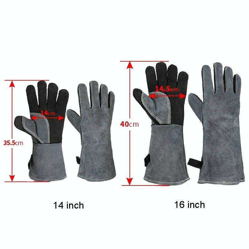 Cowhide BBQ Gloves Thickened Anti-hot Oven Welding Protection Gloves, Specification: A2415 16 inc...