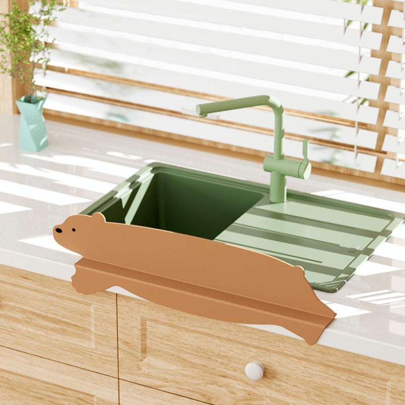Kitchen Sink Splash Resistant Countertop Silicone Baffle(Brown)