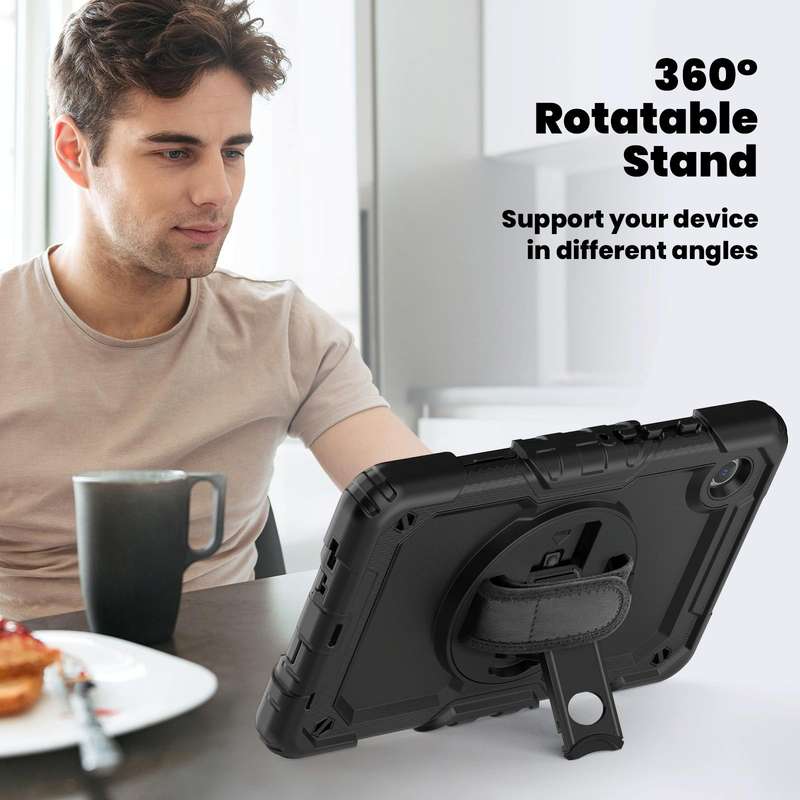 For Samsung Galaxy Tab A9 Silicone + PC Tablet Case with Shoulder Strap(Black)