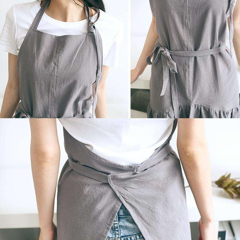 Cotton Linen Fishtail Long Slim Fit Apron Florist Manicure Shop Overalls(Pink)