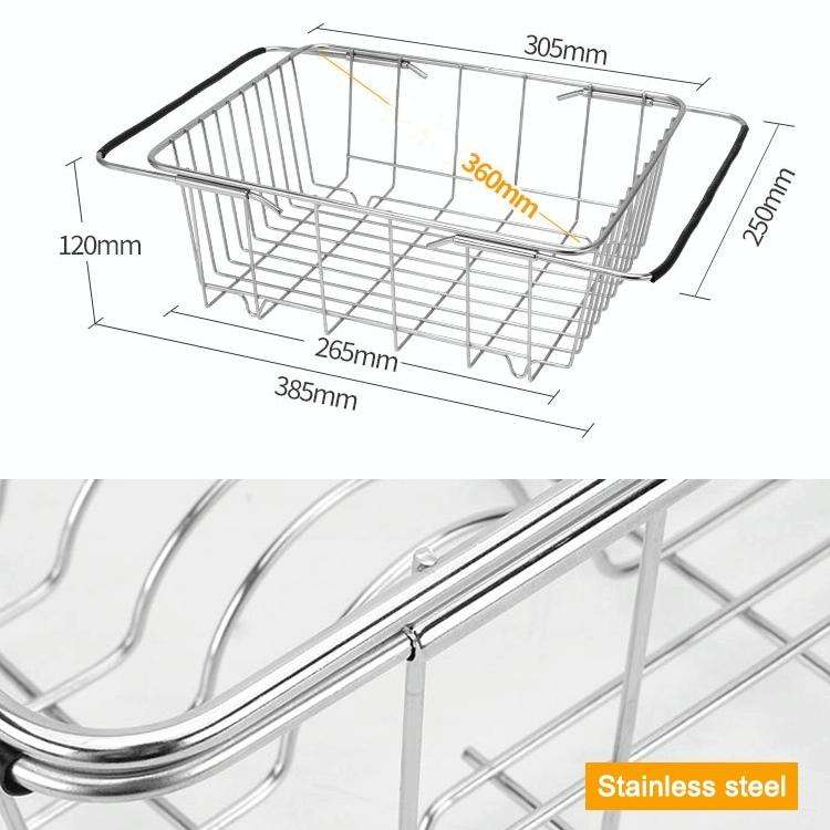 Kitchen Dish Drainer Sink Drain Basket Washing Vegetable Fruit Drying Holder Stainless Steel Adju...