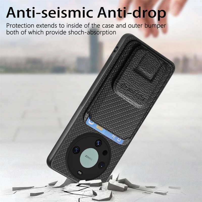 For Honor Magic4 Pro Carbon Fiber Card Bag Fold Stand Phone Case(Black)