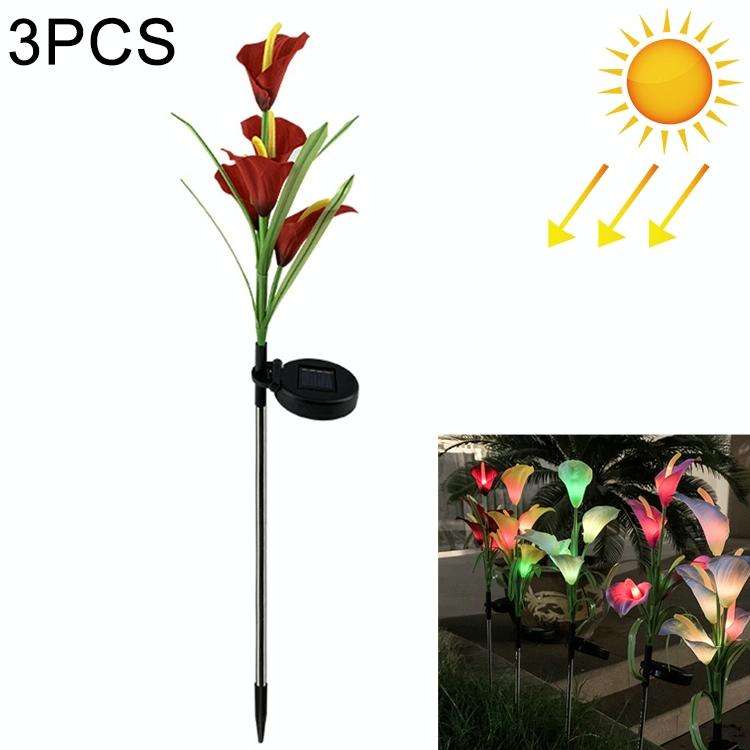 3PCS Simulated Calla Lily Flower 5 Heads Solar Powered Outdoor IP65 Waterproof LED Decorative Law...
