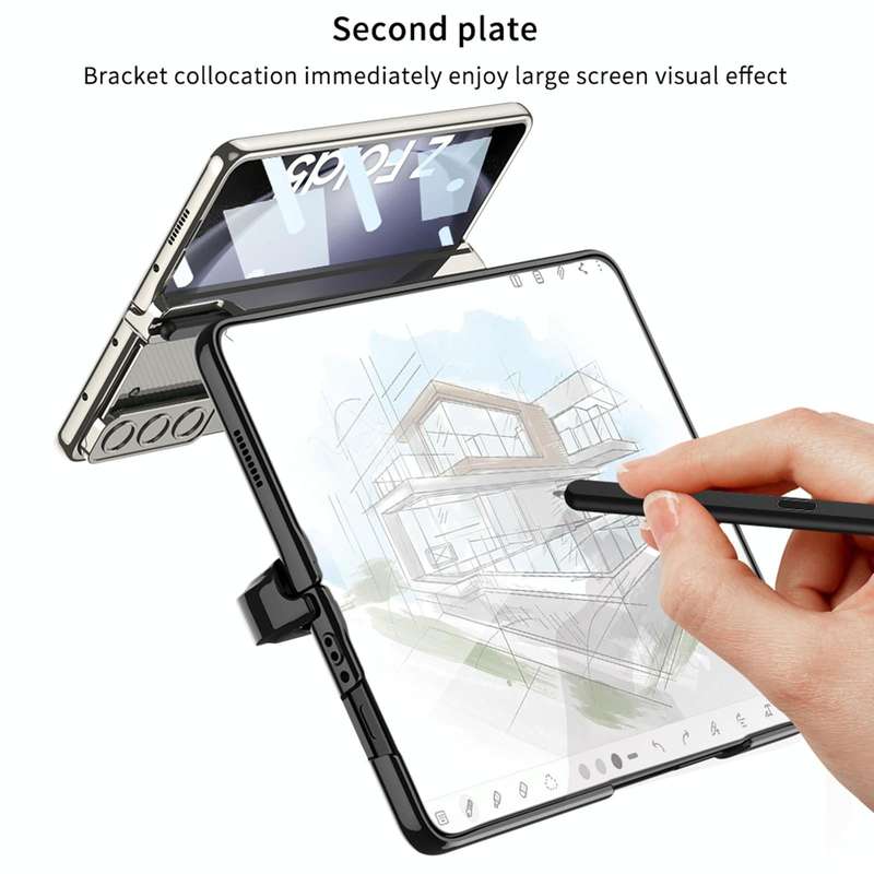 For Samsung Galaxy Z Fold5 5G GKK Integrated Push Lens Window Fold Hinge Phone Case with Pen Slot...