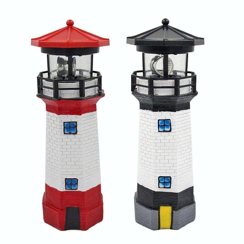 Outdoor Garden Decoration Solar Lighthouse Resin LED Revolving Light(Red White)