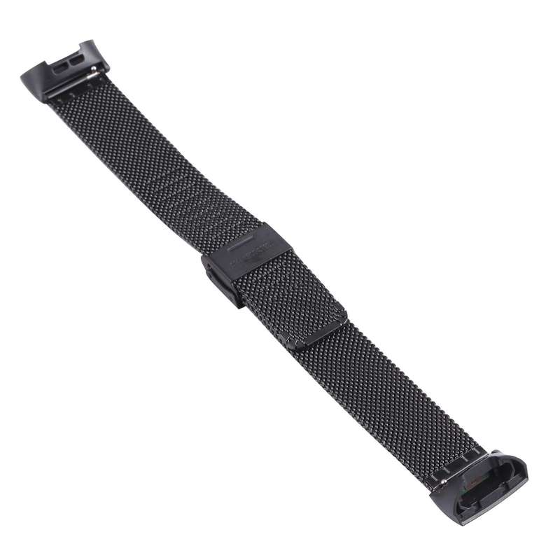 For Fitbit Charge 4 Double Insurance Buckle Milanese Watch Band(Black)