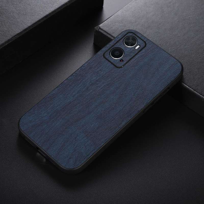 For OPPO A76 Wood Texture PU Phone Case(Blue)