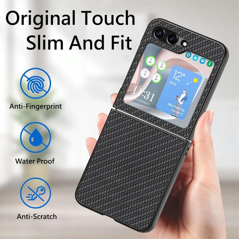 For Samsung Galaxy Z Flip5 Carbon Fiber Fold Back Phone Case(Black)