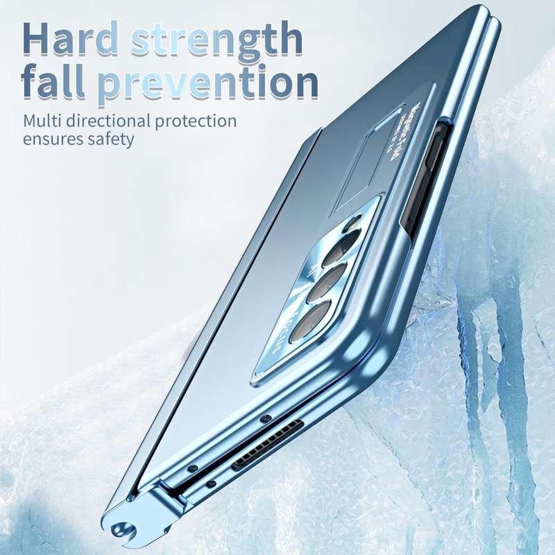 For Samsung Galaxy Z Fold3 5G Electroplating Corrugated Hinge Folding Phone Case with Pen Slot(Blue)