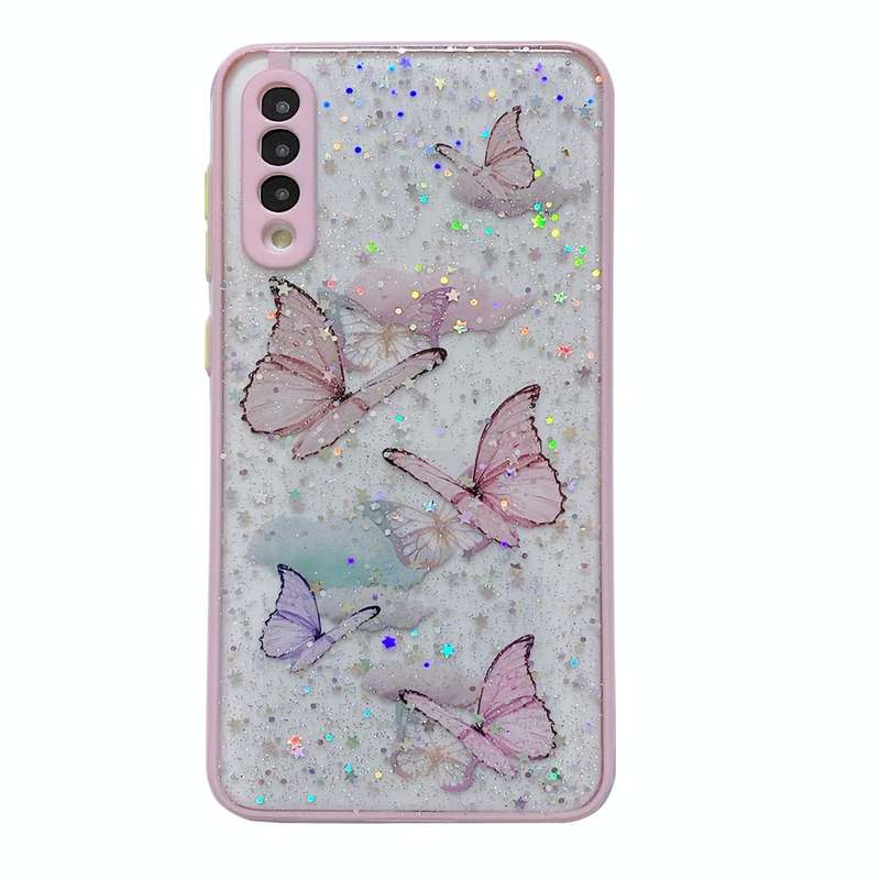 For Samsung Galaxy A53 5G Color Butterfly Glitter Epoxy TPU Phone Case(Pink)