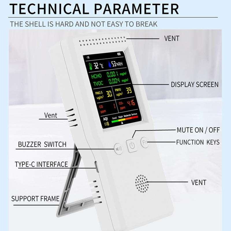 9 In 1 Air Quality Detector Handheld High Precision Formaldehyde Detector(White)