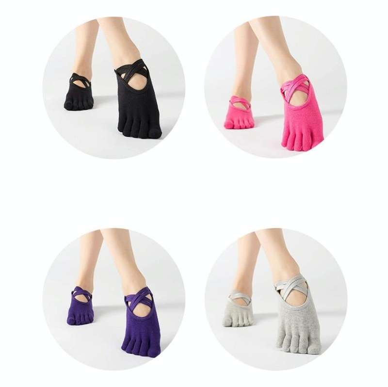 Terry Five-Finger Socks Cotton Thickened Warm and Non-Slip Yoga Socks Cross Strap Dance Socks, Si...
