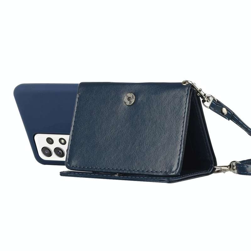 For Samsung Galaxy A33 5G Crossbody Lanyard Wallet Card Bag Phone Case(Dark Blue)
