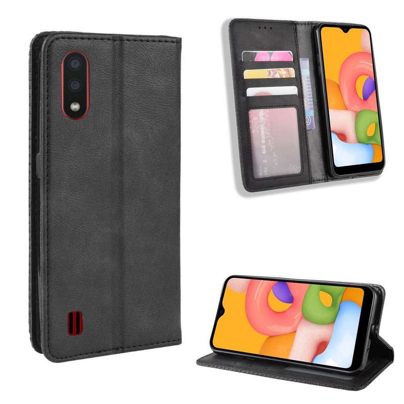 For Galaxy A01 Magnetic Buckle Retro Crazy Horse Texture Horizontal Flip Leather Case with Holder...