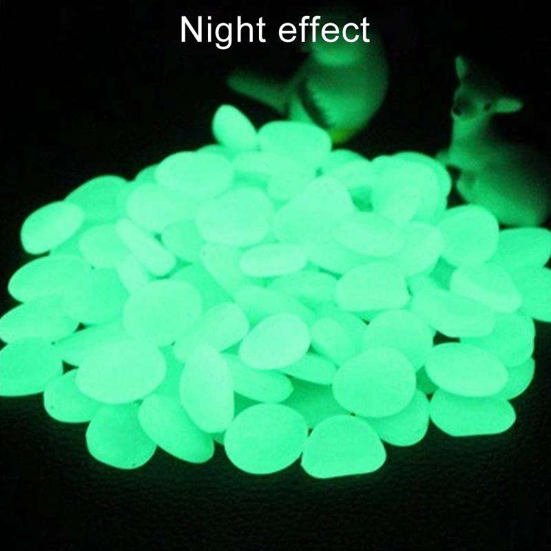 100 PCS Glow in The Dark Garden Pebbles for Walkways & Decoration and Plants Luminous Stones(Emer...