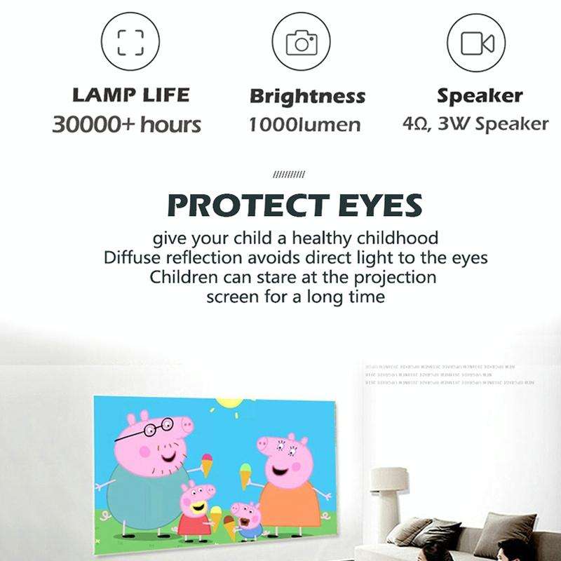 A2000 1080P Mini Portable Smart Projector Children Projector, US Plug(Black)
